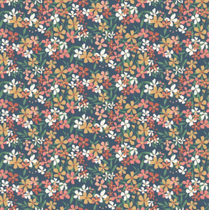 Painted Blossoms Navy PB24650 by Poppie Cotton