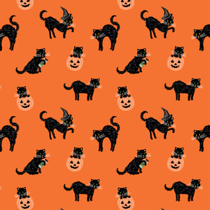 RP1302-OR1M Halloween - Black Cat - Orange Metallic Fabric